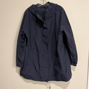 Eileen Fisher Jacket Rain Coat Spring Hooded Nylon Cotton Navy Blue Plus Size 2X